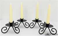 (4) Black Metal Candle Holders w/ Candles