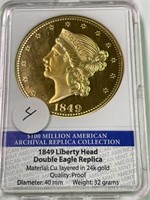 1849 LibertyGold DoubleEagle TributeCoin Real 24k
