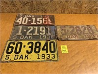 1936, 1937, 1938,1933 SD License Plates