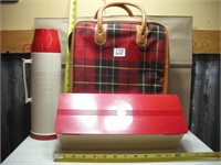 PLAID PICNIC SET W/ THERMOS AND CONTAINER W/ LID