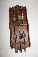 Silver Spoons & Fork with Wood Hanging Rack