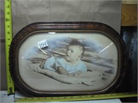 VINTAGE BUBBLE GLASS COLOR PIC AND FRAME NO CHIPS