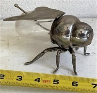 Silver and glass bee honey jar
