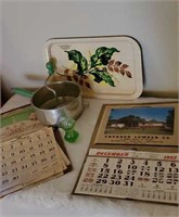 Mid century advertising tray and calendars,