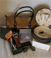 Electric clippers, antique collars, sunglasses,