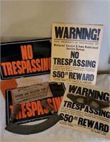 Bushel basket, advertising wallet, No Trespassing