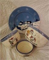 Snowman collection. Serving plate, bowls (3)