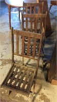 3 wood fold up chairs. Old