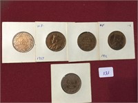 5 LARGE .01 PIECES FROM 1915-1917