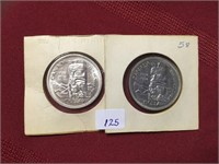 2   $1 COINS - 100 YRS. 1858-1958