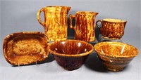 6pc. Brown Spatter Yellow Ware