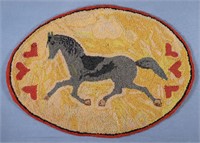 Folkart Equestrian Hooked Rug, Late 19th C.
