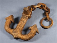 Sailor's Folkart Carved Wooden Anchor & Chain