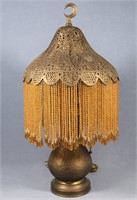 Brass Damascus Lamp w/ Beaded Fringe