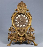 Cast Brass Easel Clock w/ Enamel Numerals