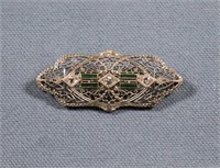 Art Deco 14K White Gold Filigree Brooch