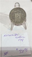 1914 Silver Netherlands 1G Coin