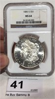 1880 S Morgan Silver $1 Dollar Coin NGC MS64