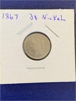 Nickel Three Cent Piece 1867, Very Good To Fine