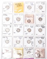 Coin 19 Assorted Error Mercury Dimes 1937 - 1940