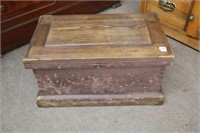 EARLY WOOD TOOL BOX WITH BRASS CORNERS