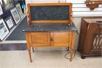 ANTIQUE WASH STAND WITH MARBLE TOP AND BACK