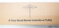 9' Faux Wood Market Umbrella w/ Pulley - NIB