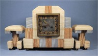 French Art Deco Mantle Clock w/ Garnitures