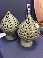 Pair of the celadon colored candleholders