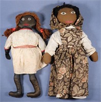 (2) Primitive Black Girl Folkart Cloth Dolls