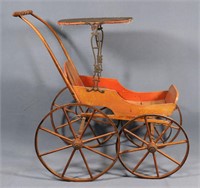 Antique Stenciled Doll Carriage w/ Hood