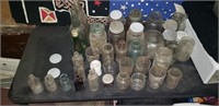 Large Lot of Antique Bottles and Mason Jars and ,