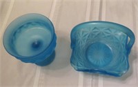 Glass - basket and candy dish - turquoise satin