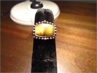 SILVER 4 CT TIGER EYE RING