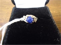 14KT W/GOLD DIAMOND & BLUE SAPPHIRE RING