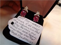 SILVER 5.65 CT RUBY & WHITE SAPPHIRE EARRINGS