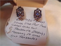 SILVER STUD POST 2 CARAT TANZANITE EARRINGS