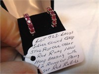 SILVER 1 CT RED RUBY STUD POST EARRINGS