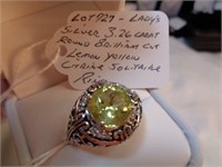 SILVER 3.26 CT RD SOLITAIRE YELLOW CITRINE RING