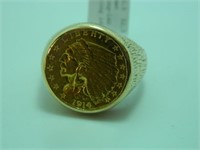 Heavy Mens Gold Ring w/2.50 Gold Indian coin