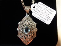 SILVER 5.23 CT SOL. BLUE TOPAZ PENDANT NECKLACE