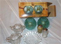 Glass items-crackle glass votive holders- S & P