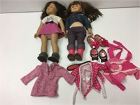 2 American Girl Dolls w/extra Clothes & Brush