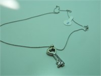 14k Heavy Diamond Key Charm with Necklace
