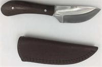 Patch knife with wood scales and leather sheath, a