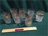 (7) Gold Trimmed Tumblers - (4) Matching
