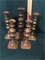 (5) Brass candle sticks - All Diamond Pattern