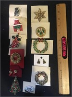 Christmas Jewelry - (10) pins & (2) pair earrings