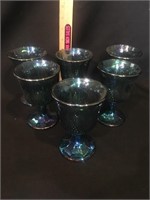 (6) Carnival glass Goblets w/Grape Pattern