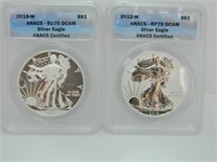 Pair 2013W Silver Eagles ANACS RP70 DCAM